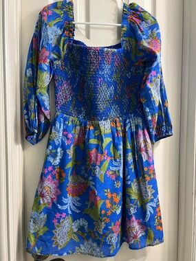 Sugarlips Bright Blue Floral Smocked Dress